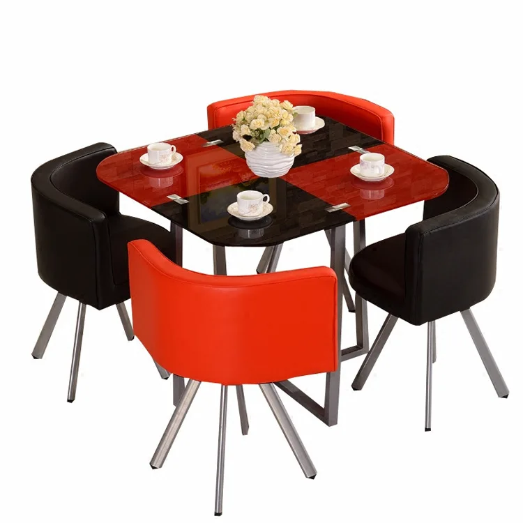 Glass Dining Table and Chairs Set of 4 for Small Kitchen Dinette 5 Piece Contemporary Tempered Glass Square Table and 4 Chairs