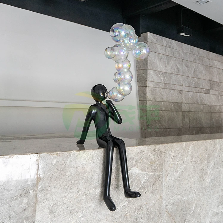 Customized Modern Europe Luxury Style Fiberglass Black Resin Art Indoor Decoration Bubble Person Sculpture