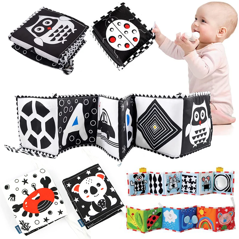 HUAMJ Baby Early Educational Toys Washable Black and White Animal Cloth Story Book Baby Soft Fabric Cloth Book For Baby Toy
