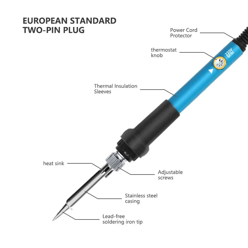 Euro 220V replaceable soldering tip 5 pcs, adjustable temperature electric soldering iron kit, soldering pen repair tool