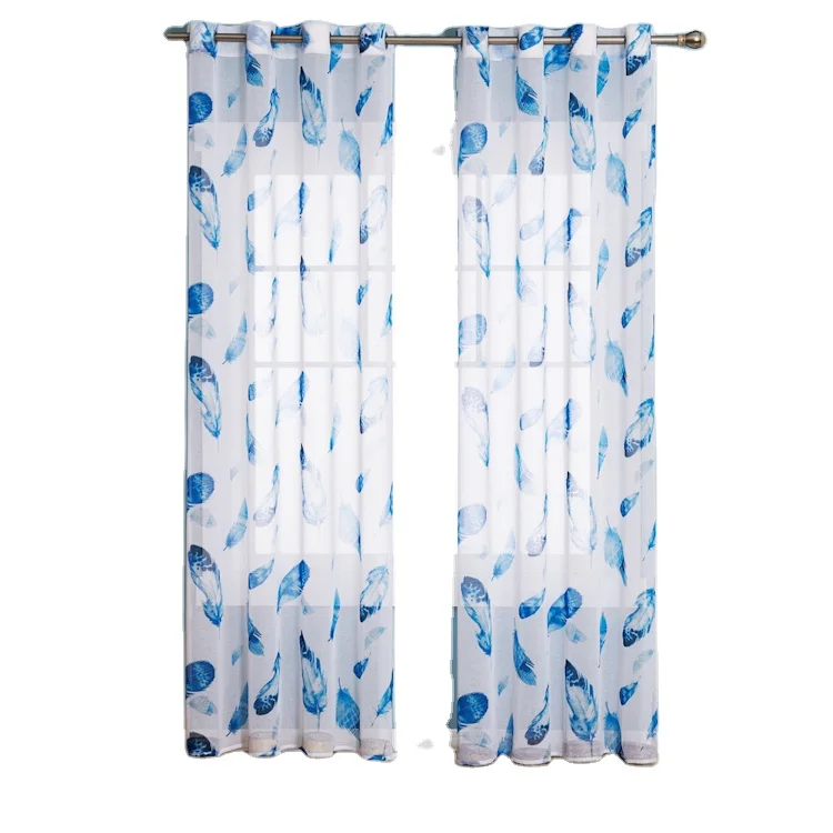 Дешевая оптовая продажа, прозрачная панель с принтом перьев, прозрачные шторы, ткань для окна