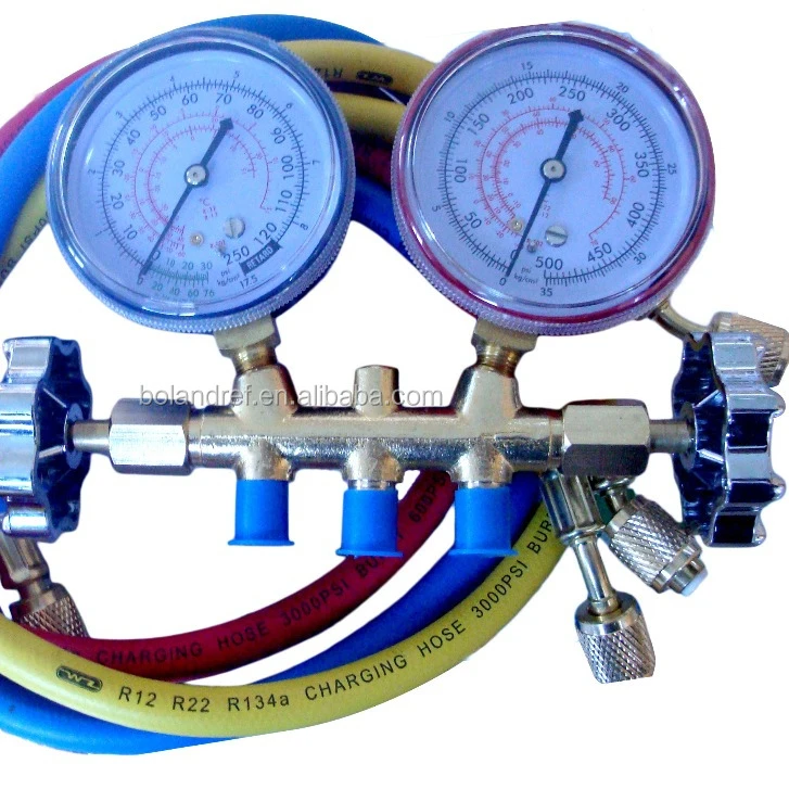 aluminum/ brass manifold set with/ without sight glass For R134A R12 R22 R502 R410 R407 R410 use with/ without shock-proof