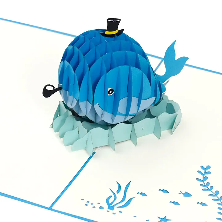 Whale & Wave 3D greeting Animal Pop up handmade design greeting card Wholesale Vietnam Cheap Kirigami 3D card for kid