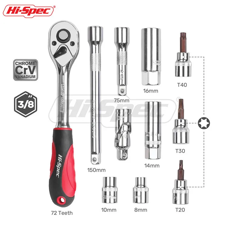11pc 3/8 Spark Plug Socket Wrench Hex Socket Adapter Torque Wrench Spanner Set Ratchet Wrench Mechanics Tool Box Set