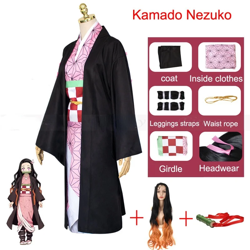 Anime Demon Slayer Kimetsu no Yaiba Kamado Nezuko Cosplay  Shoes Wig Adult Woman Cosplay Costume