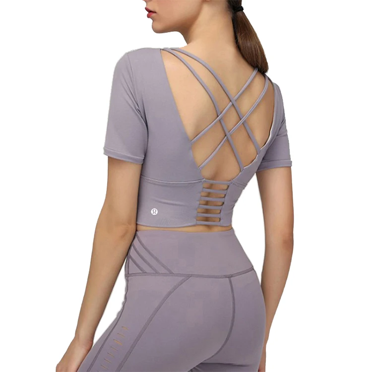 Индивидуальная однотонная модная женская одежда из двух частей, сексуальный спортивный топ для йоги, комплект для йоги с коротким рукавом, одежда для спортзала, женская одежда для йоги