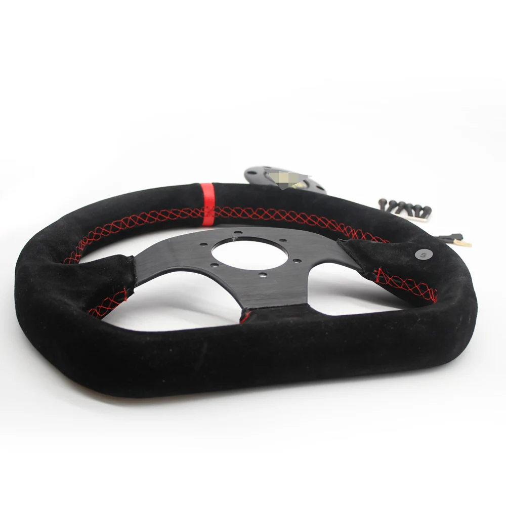 6 bolts Universal Race Sport Track Car 320mm Steering Wheel Flat Racing Red Stitch for OMP HUD Adaptor