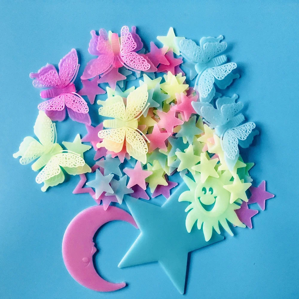 100PCS/Bag 3D Luminous Star Stickers Home Decoration Glow In The Dark Stars Moon Planets Fluorescent Wall Stickers For Kids Room