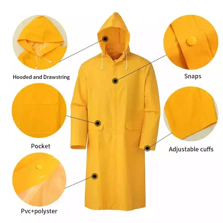 Cheap Waterproof Raincoat Industrial Work Heavy Duty Pvc Polyester Raincoat Durable Rain Coat Waterproof