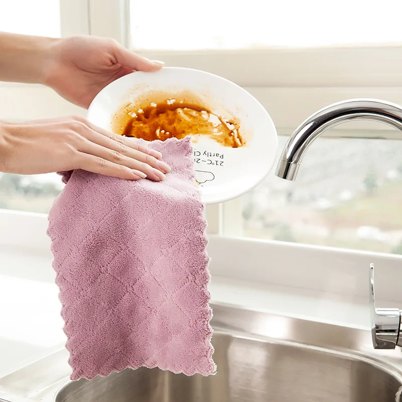 Dishcloth kitchen cleaning double-sided two-color strong absorbent dishcloth Fiber dishtowel dry and wet dishcloth