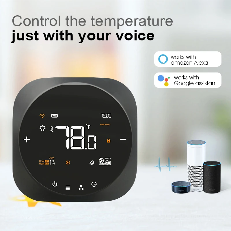 Smart Wifi Heat Pump Thermostat, 24V, Compatible with Alexa, Google Home, Tuya App, OEM/ODM