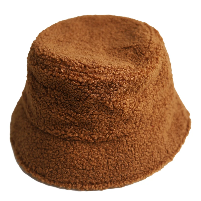 Trendy luxury designer fluffy faux fur warm winter bucket fishing fisherman hat for women bucket cap