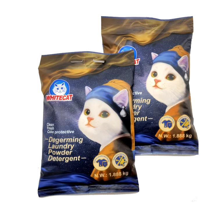 Whitecat 1.8kg Organic Active Washing Powder in Bulk Laundry Detergent Powder Manufacturing Plant For Apparel