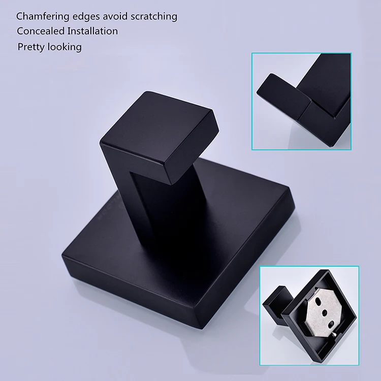  Wholesale Bathroom Accessories Stainless Steel Matte Black Wall Mount Robe