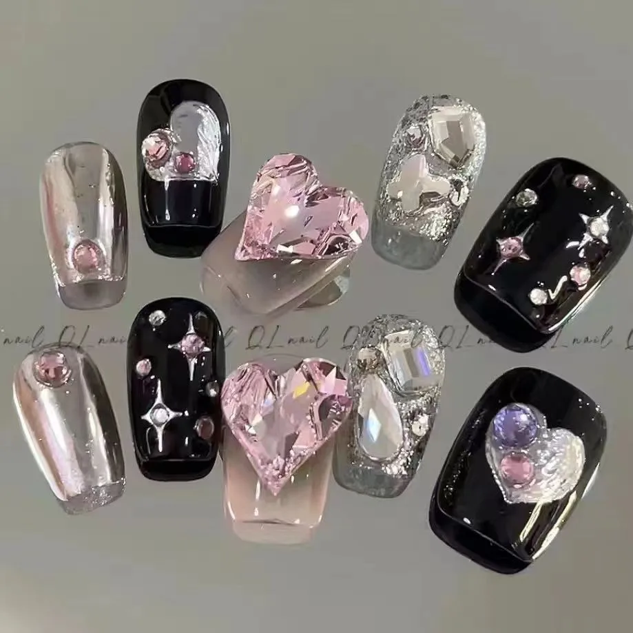 Wholesale 24PCS Handmade French Style Press-On Nails With Rhinestones Soft Artificial Nail Tips Variety Styles to Choose