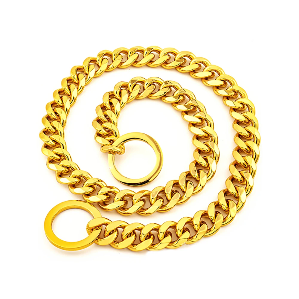 Wholesale Gold Collares Big Dog Chains Pet Hip Hop Leads Kit Dog Collars Choke Necklace Collar Leash Bully Link Cuban Dog Chain
