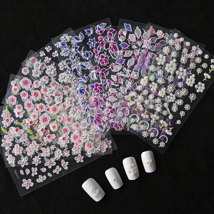 Embossed Flower 5D Sticker For Nails Decals Nail Decorations