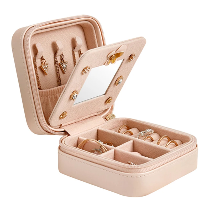 Оптовая продажа, Женская шкатулка для ювелирных изделий из искусственной кожи на заказ, маленькая шкатулка для колец, сережек, ожерелий, с логотипом, дорожный портативный органайзер для ювелирных изделий