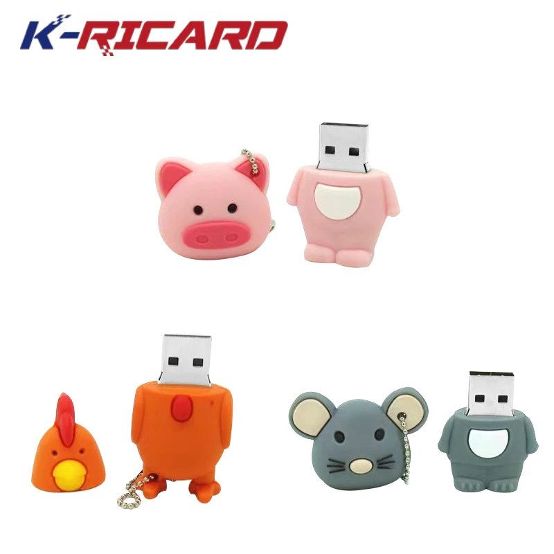 Wholesale Cartoon Tiger 3D USB2.0 Flash Drive 2GB 4GB 8GB PVC Animal Pig Cattle Pendrive