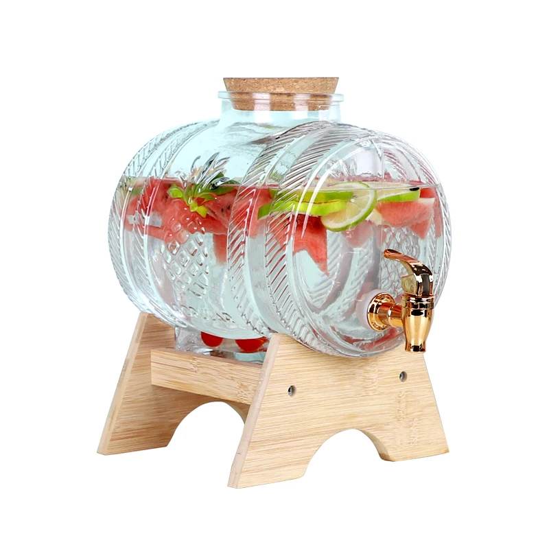 3l 1L 5L Airtight Hot and Cold Water Handmade Glass Drink Water Juice Beverage Dispenser With Tap Ginseng Glass Bottle Dispenser