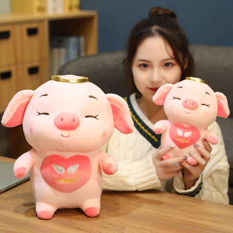 60CM Pink Cute Angel Pigs Dolls Free Custom Crown Pigs Stuffed Pig Plush Korea Toy