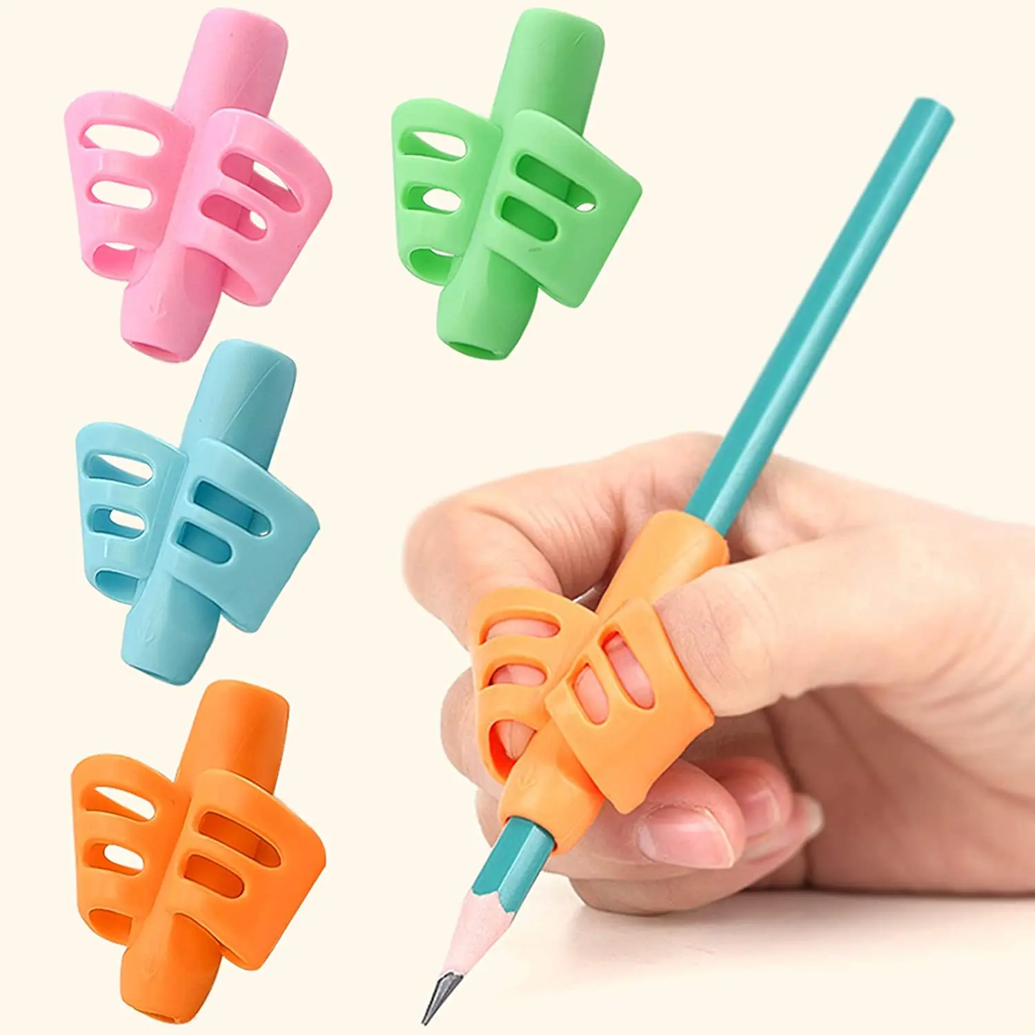 Colorful Silicone Toddler Kids Size Two-fingers Pencil Grips Handwriting Gripper Pencil for Preschoolers Students