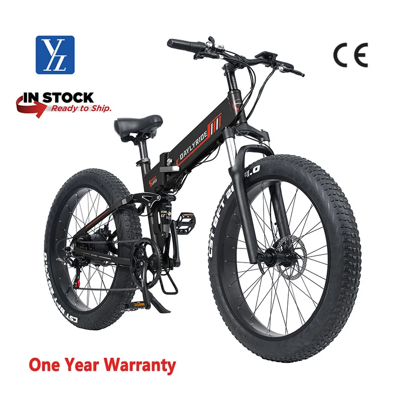 DAYLYRIDE Wolf 26 inch foldable electric bike 1000w 15ah fat tire ebike full suspension city mountain folding electric bicycle