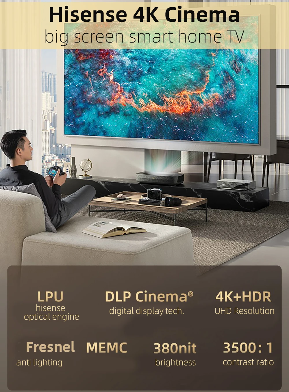 Hisense L5G 100 дюймов проектор Yust 4K большой экран лазер 380NIT для умного дома с автофокусом Android HDR Beamer