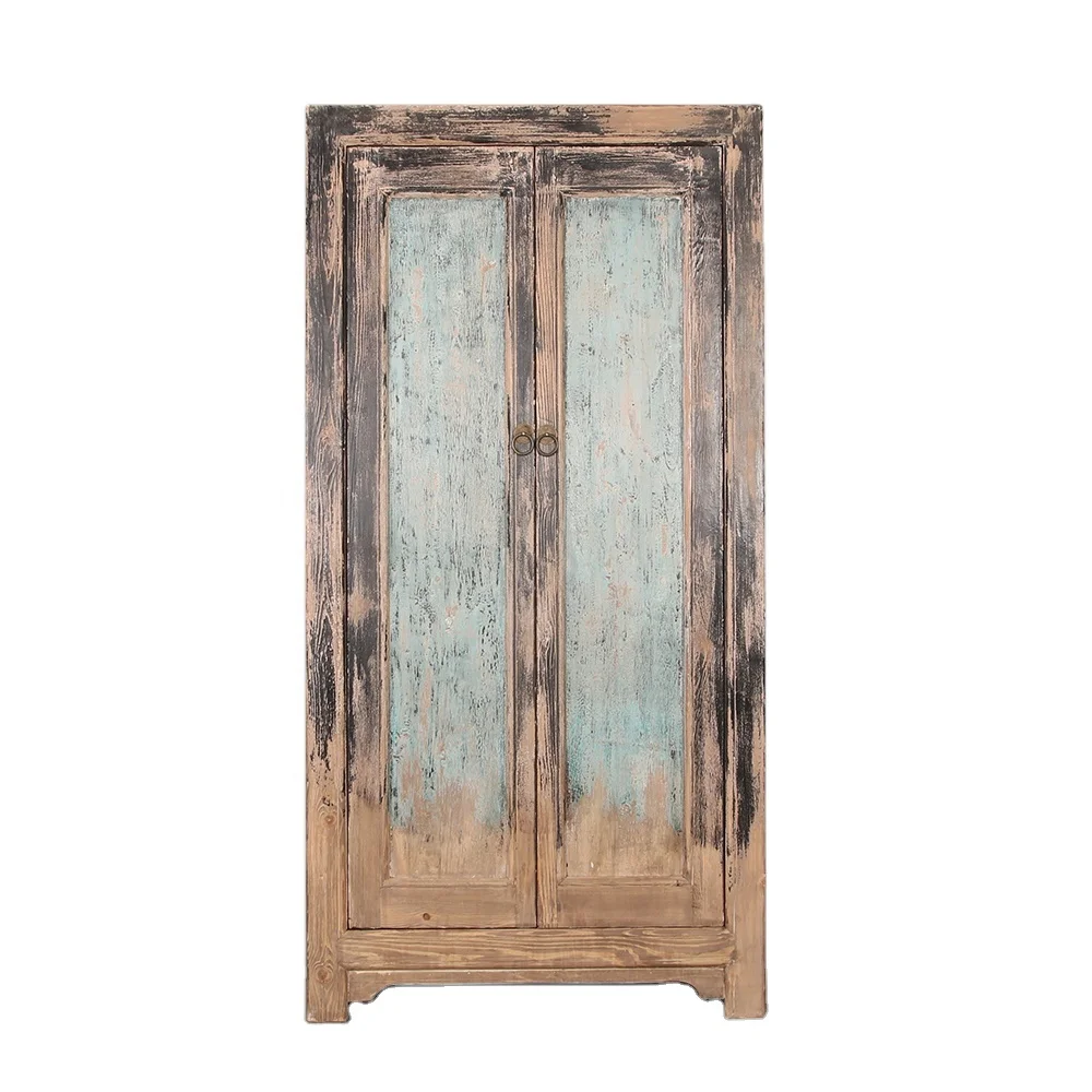Chinese Asian antique shabby chic distressed painted two door closet wardrobe