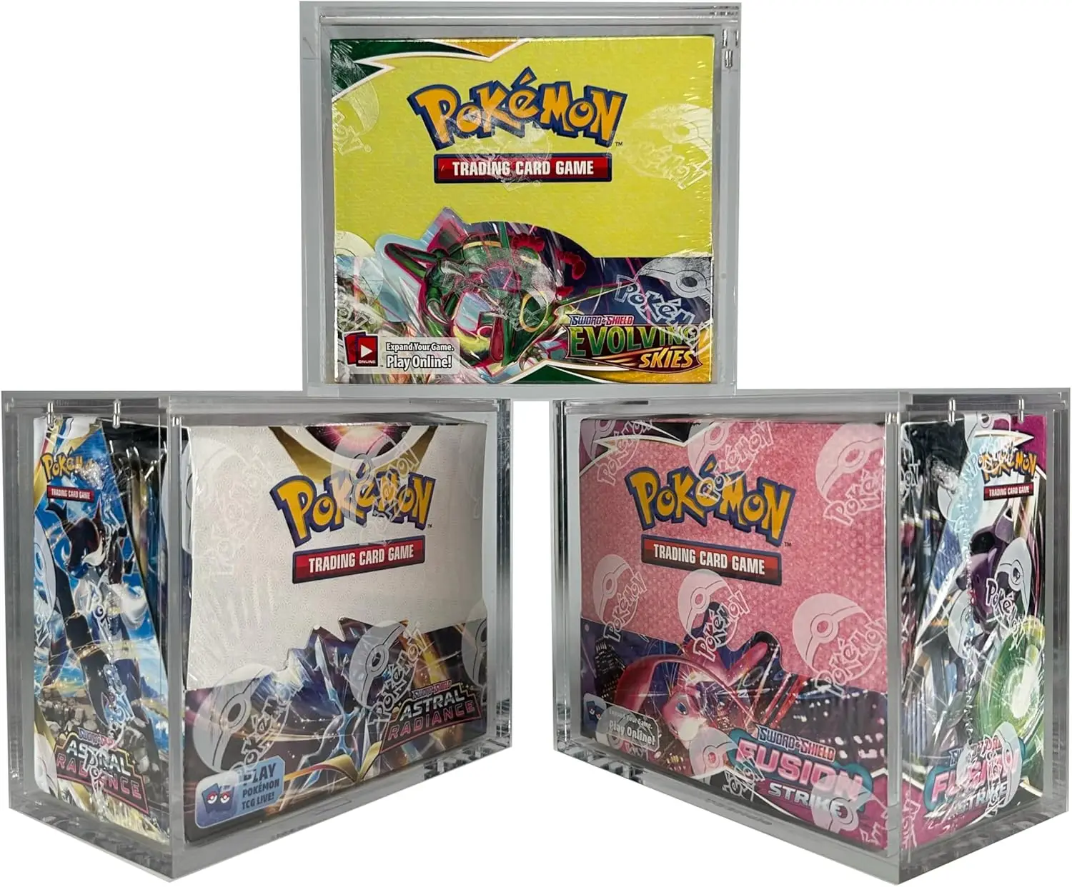 Booster Box Acrylic Case (3 Pack) Sliding Magnetic Lid Protective Acrylic Box Pokemon Case For Pokemon Card Display Case