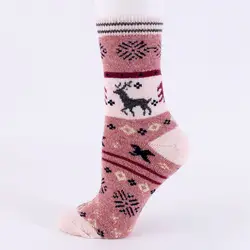 Youki Wholesale good quality Women cony hair Winter Christmas Deer Wool ladies Thicken Socks
