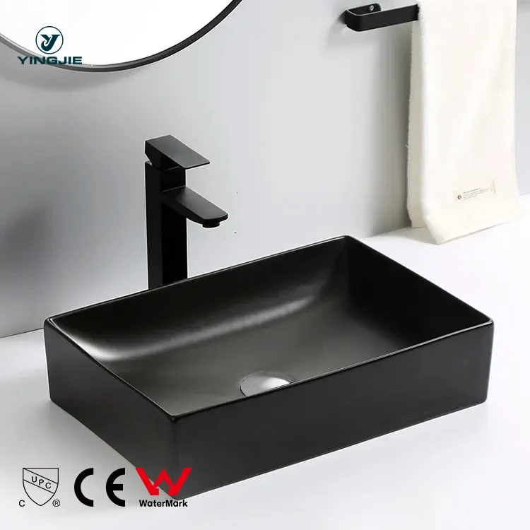 New design matt western style art basin countertop wash basin lavabo rectangular matt black bathroom sink