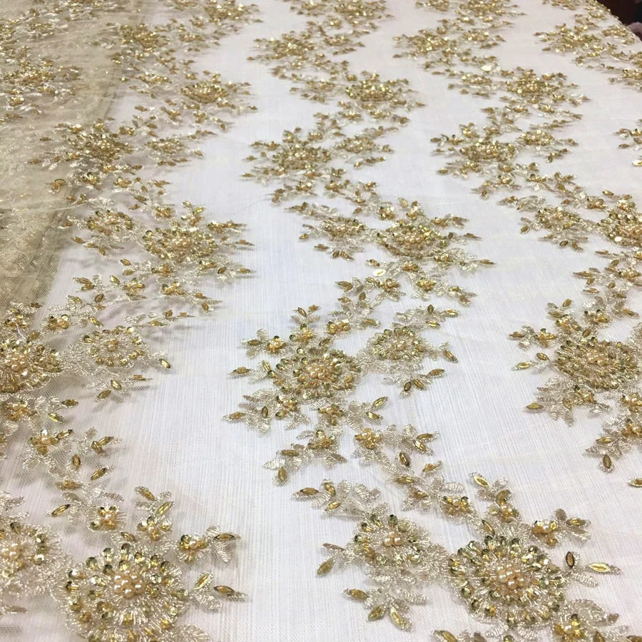 
best selling allover metallic embroidery lace designs hand beaded sequined lace fabric for party dress 