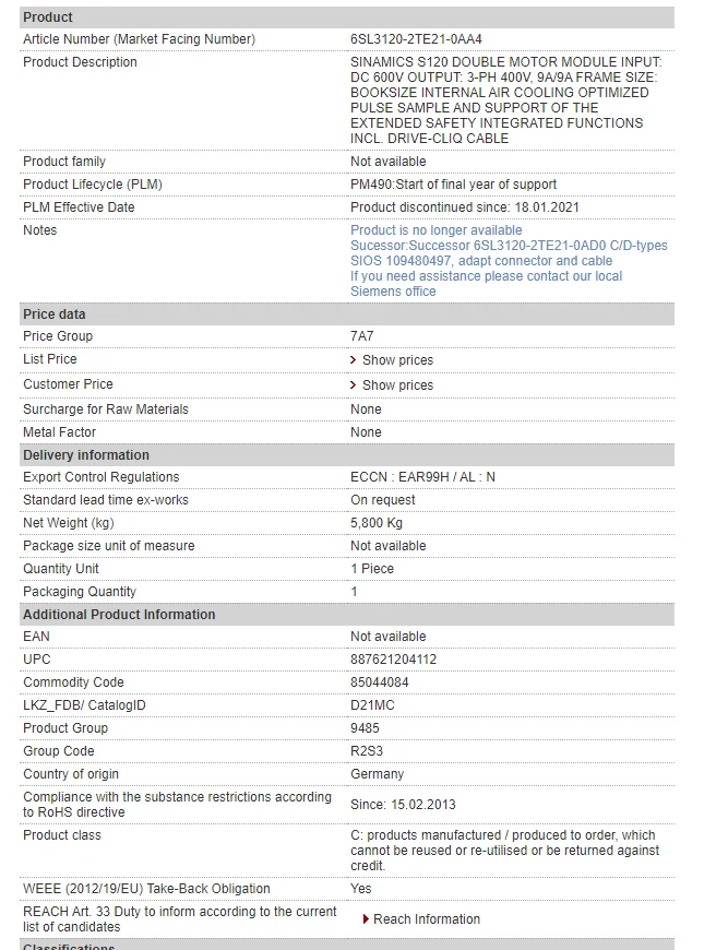 GOOD QUALITY 6SL3244-0BB00-1PA1 SINAMICS G120 CU240B-2 DP Control Unit SIEMENS