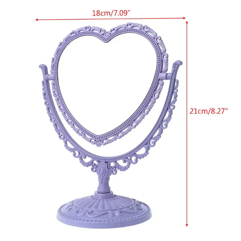 2 Sides Heart-shaped Makeup Mirror Rotatable Stand Table Mirror Dresser 21x26cm 4 Color