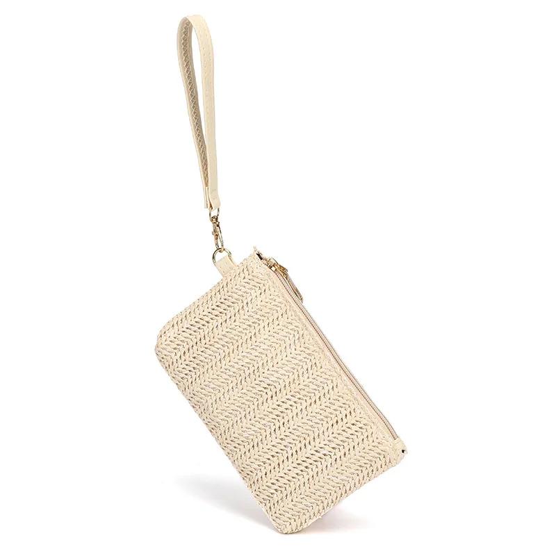 Womens Straw Clutch Bag Summer Beach Straw Purse Zipper Wristlet Wallets for Women