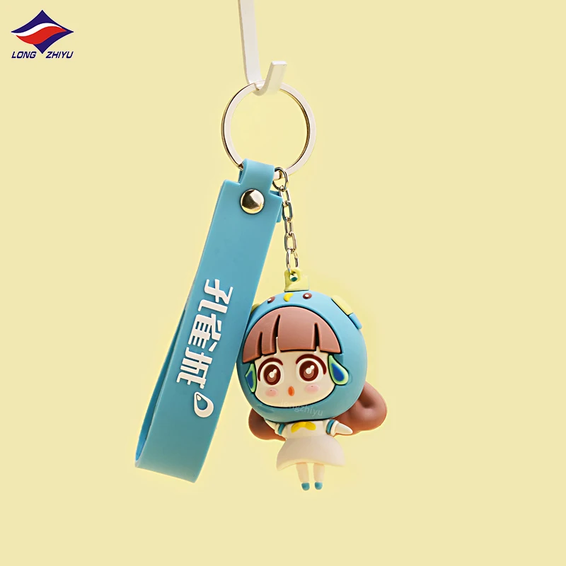 Longzhiyu 17 Years Factory Custom PVC Personalized Logo Stereo Doll Keychain Cute Girl Keyring Kawaii 3D Rubber Bag Charm