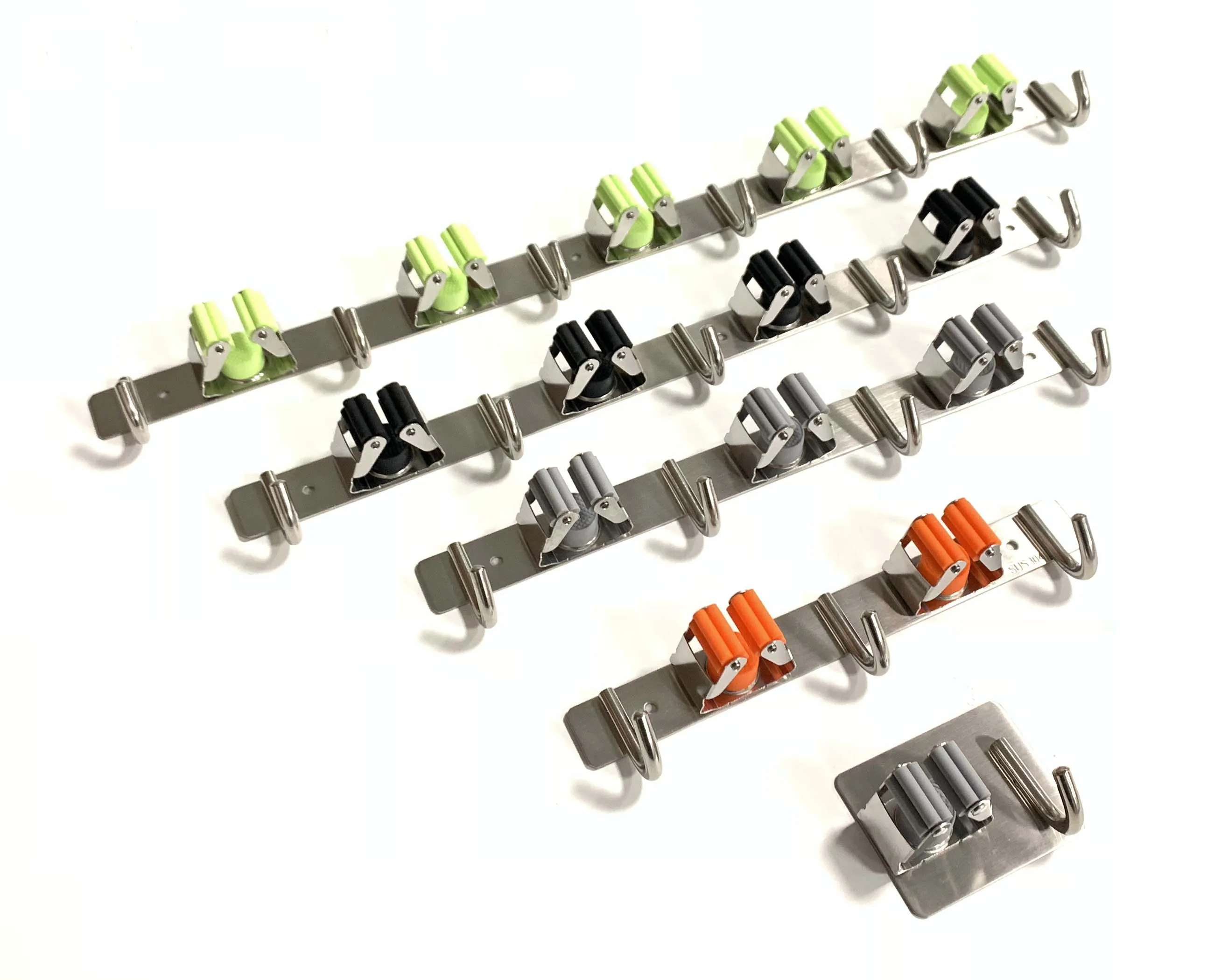 Broom Holder Wall Mount Broom Holder 3 Mop Holder With 4 Hooks