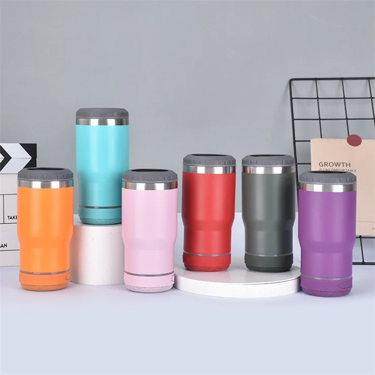 USB charge smart mug 14oz sublimation speaker can cooler steel sublimation can cooler keep drinking cold with 2 lids