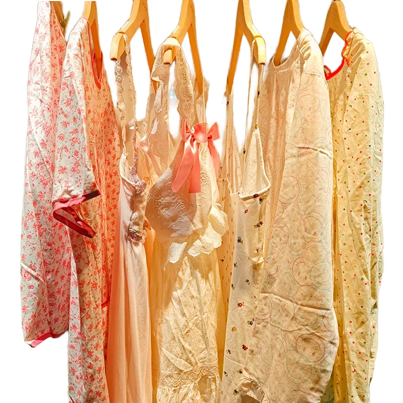 Comfortable 100% cotton used night wear nightgowns wholesale mixed clothes bale sleepwear