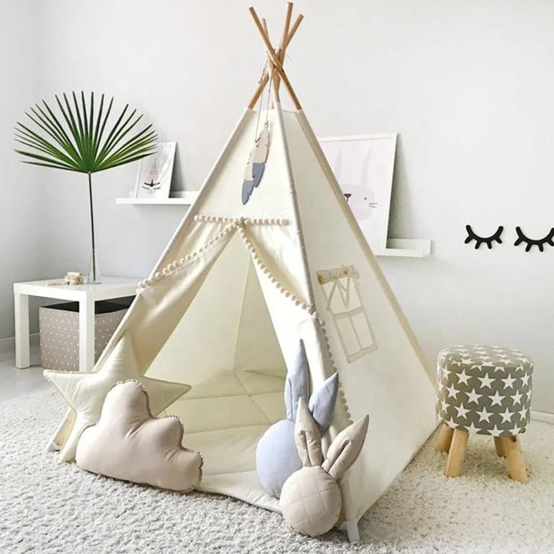 High quality 100% Canvas Cotton Tipi Children Tent House Cotton Round Dome Yurt For Playing Game