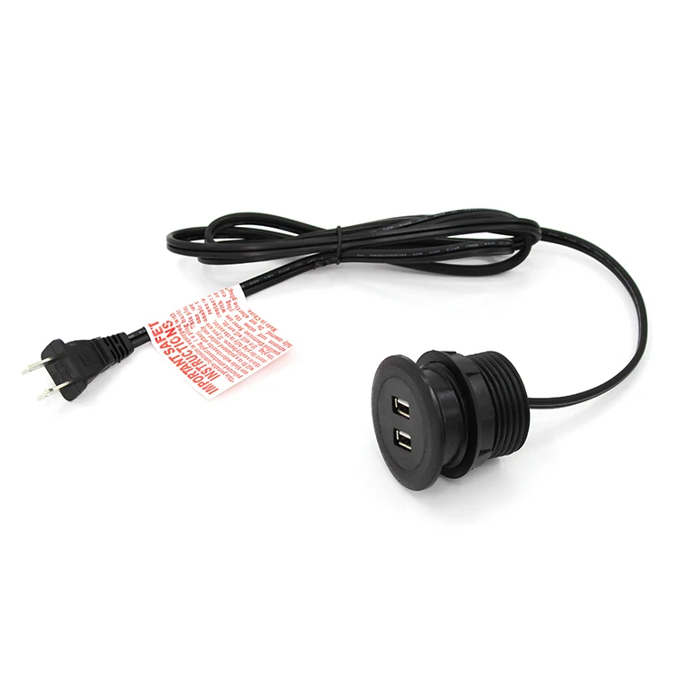 USA/Canada BaiYou 2 ports AC/DC cord/wire/cable plug Round with power adapter USB charging/charger For furniture