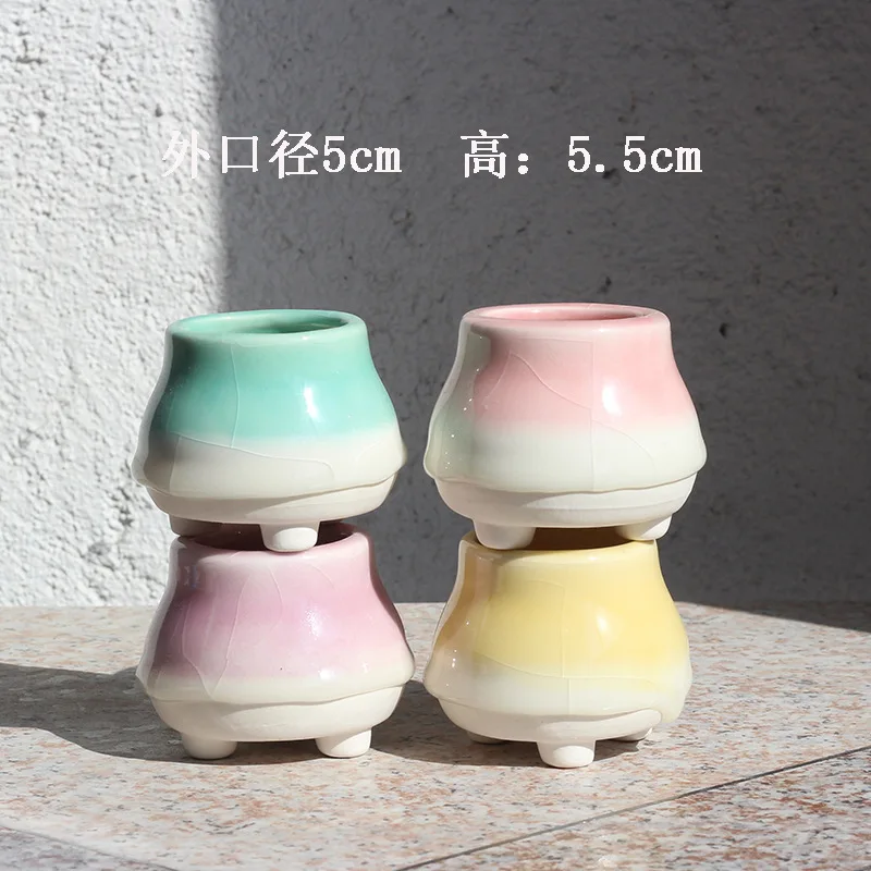 2024 Ceramic Ice Crack Flow Glaze Creative Square Small Flower Pot,lovely fleshy plant basin porcelain planter succulent flowerpot