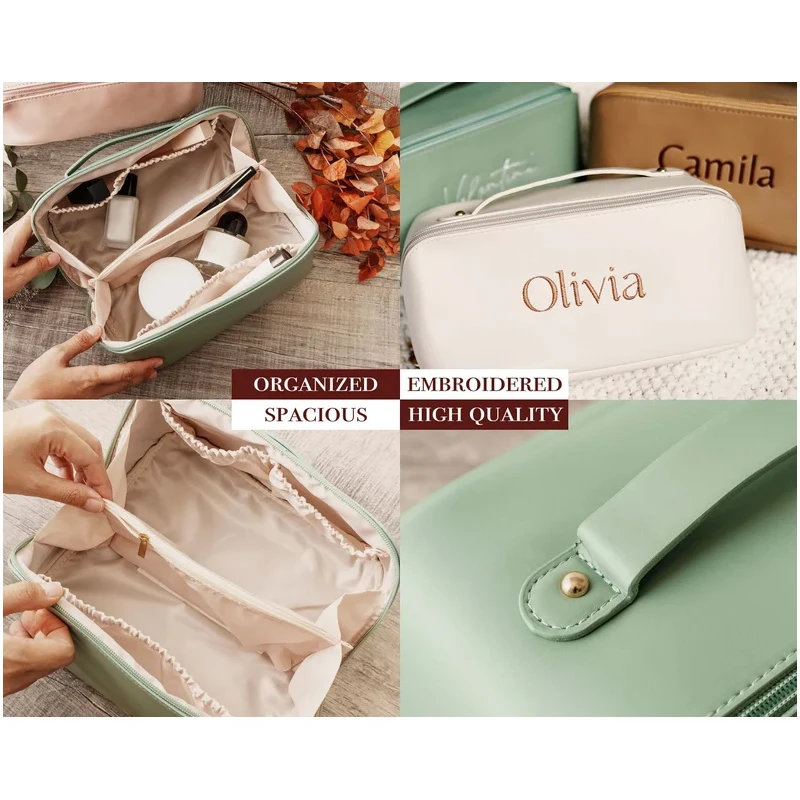 Luxury storage bag simple pu leather portable makeup bag Waterproof Cosmetic Bag White Makeup