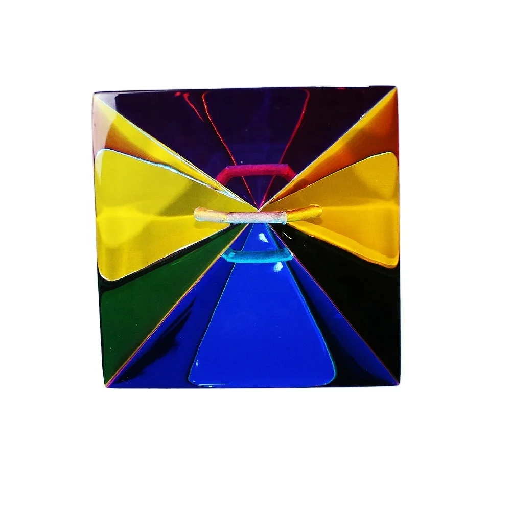 Optical three surface coated acrylic plastic pyramid prism with hole for dangling decorations or key chains
