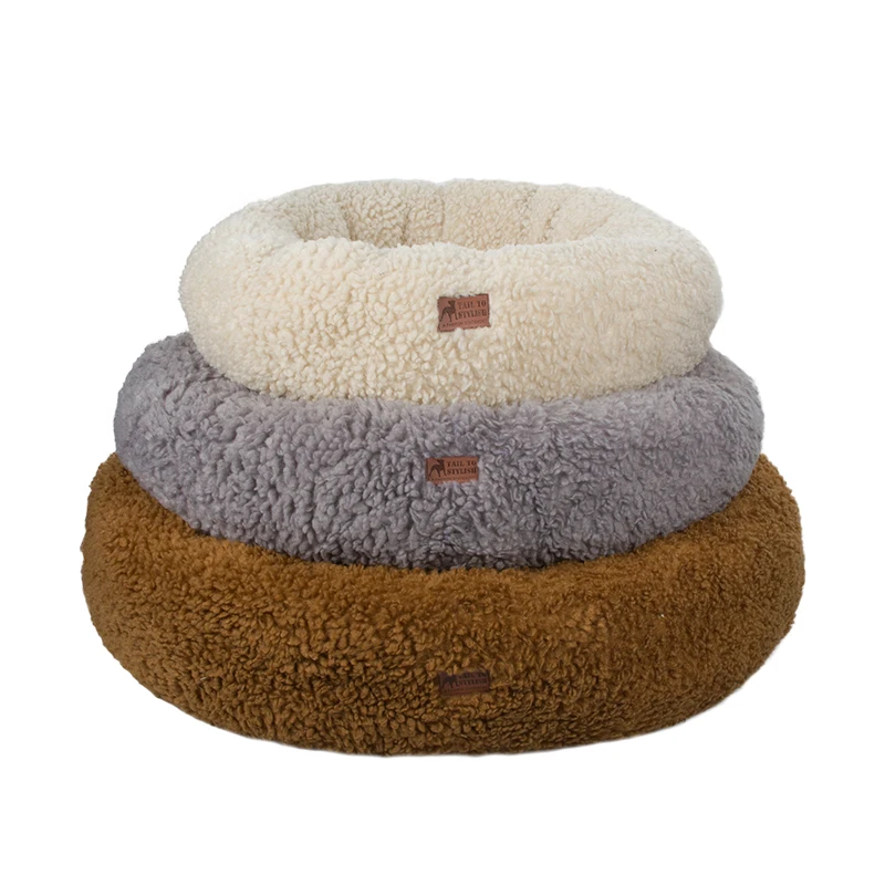 Wholesale manufacturer soft luxury fleece plush pet cushion round cat dog bed