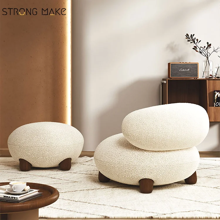 Nordic Style Modern Luxury Nordic White Leisure Relax Living Room Boucle Accent Chair Set Lounge Chair With Ottoman