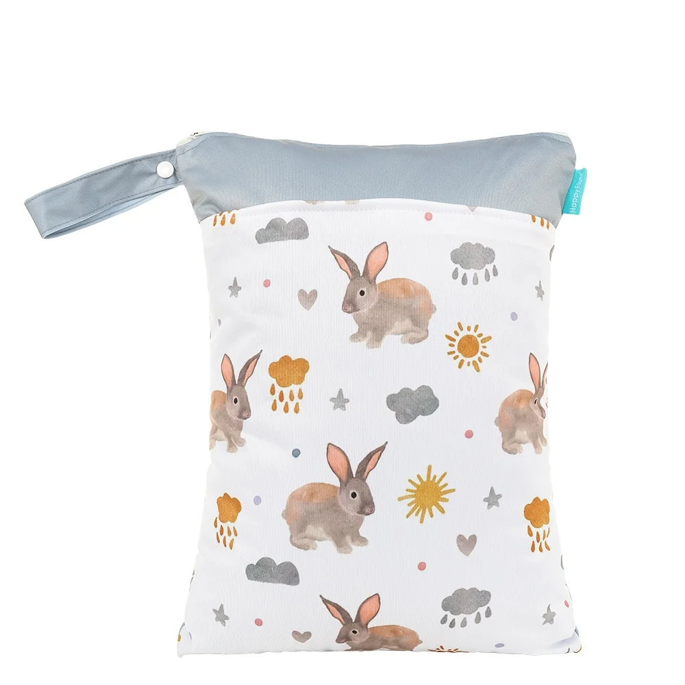 New washable 30*40 baby two pockets diaper wet dry bikini bag waterproof for swimming printing wet dry bag