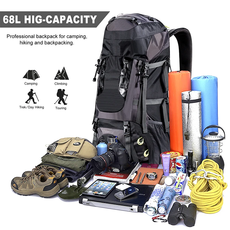 best selling solar panel backpack waterproof climbing bag 68L Hiking backpack with 20w Solar panel