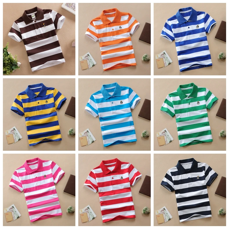 Wholesale Summer Custom Embroidery Design Cotton Boys T-Shirts Stripe Polo Shirts For 2-14 Years